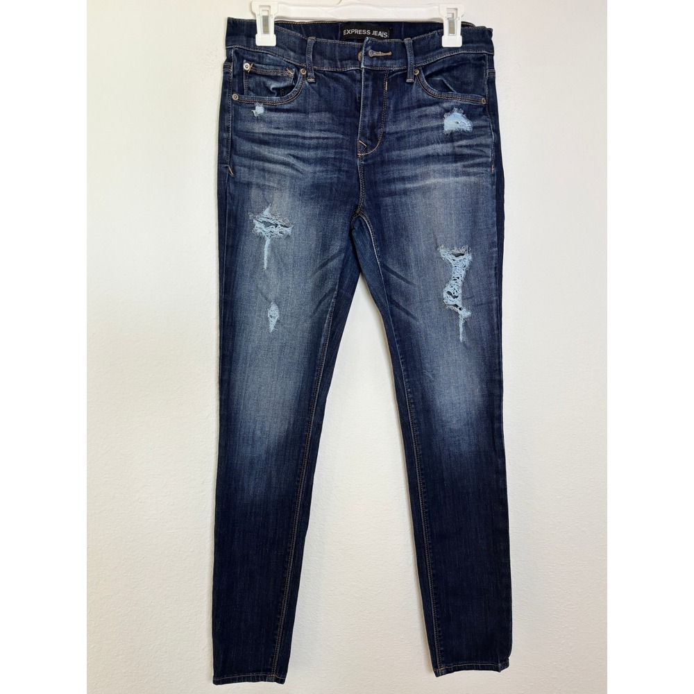 Express Jeans Legging Mid Rise Distressed Dark Wash Skinny Denim 6R